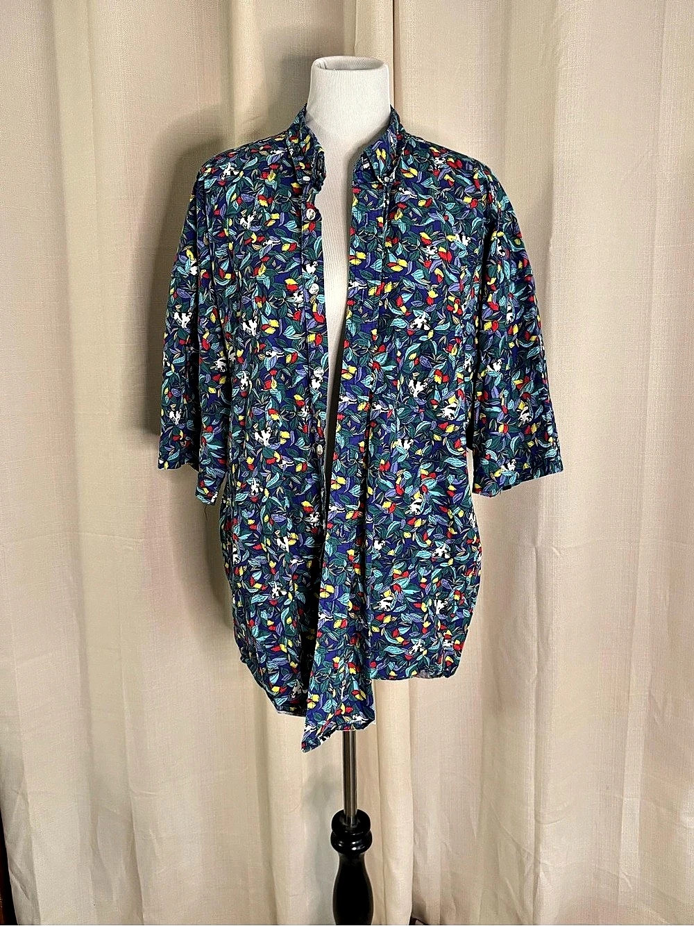 Big Dogs Floral Button Down Shirt Blue & Multicolor XL